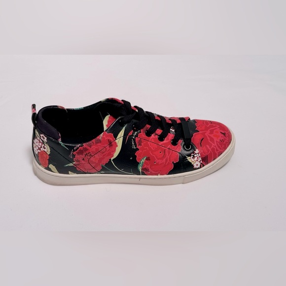 ALDO Floral Print Sneakers - Black & Red Rose Low Top Lace-Ups - Picture 3 of 7